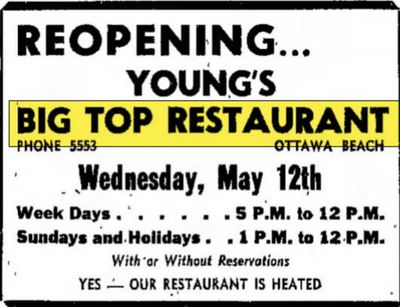 Big Top Restaurant - May 1948 Ad - Opening For Season (newer photo)